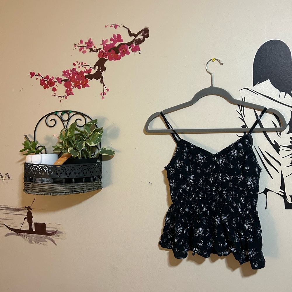 Black Floral Sleeveless Top